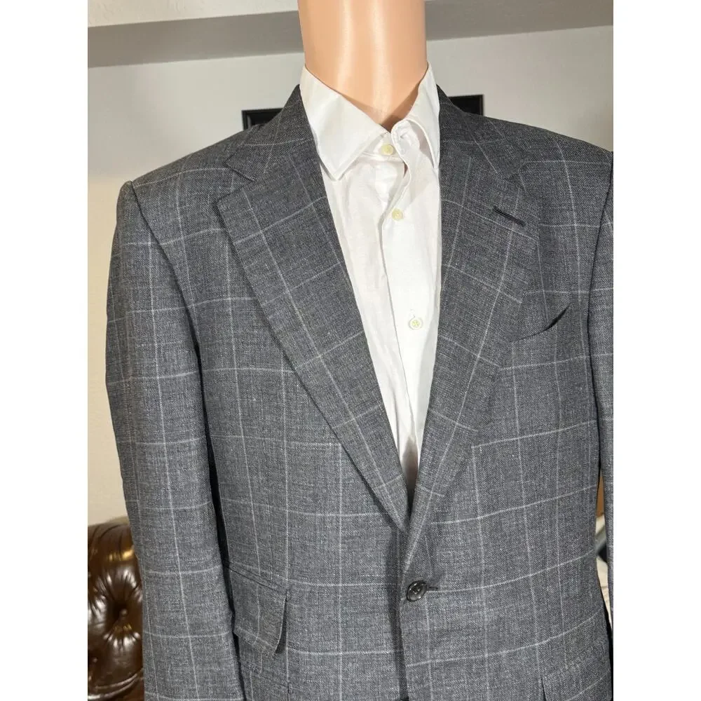 Tom Ford Linen Windowpane Charcoal Blazer Sportcoat 50R 40R US Italy Wool Silk